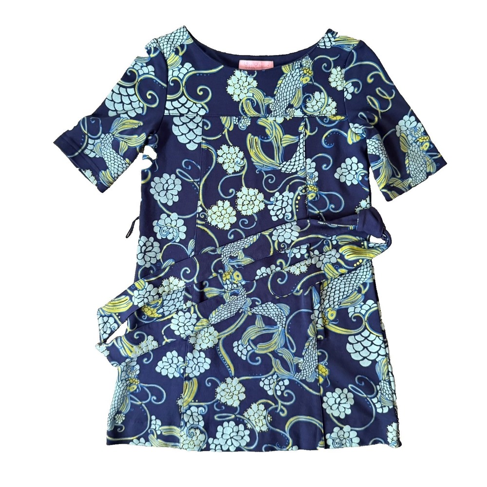 Lilly‎ Pulitzer A Line "Don't Be Koi" Blue Knit Pockets Dress Size Small Girl's